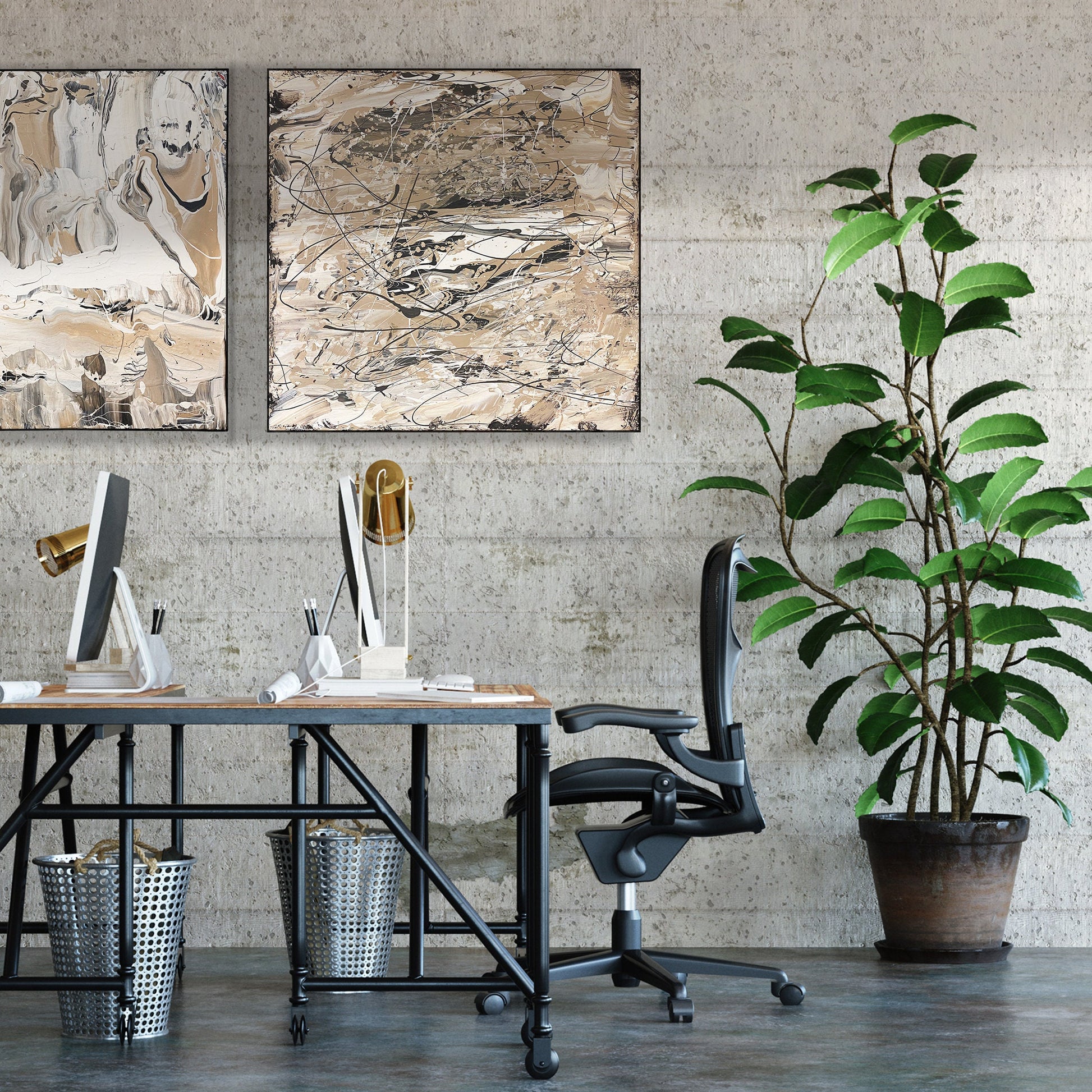Black and Beige | Textured Series #5 | Abstract Minimalist Neutral Original Painting on Canvas | Tan Cream Beige Black