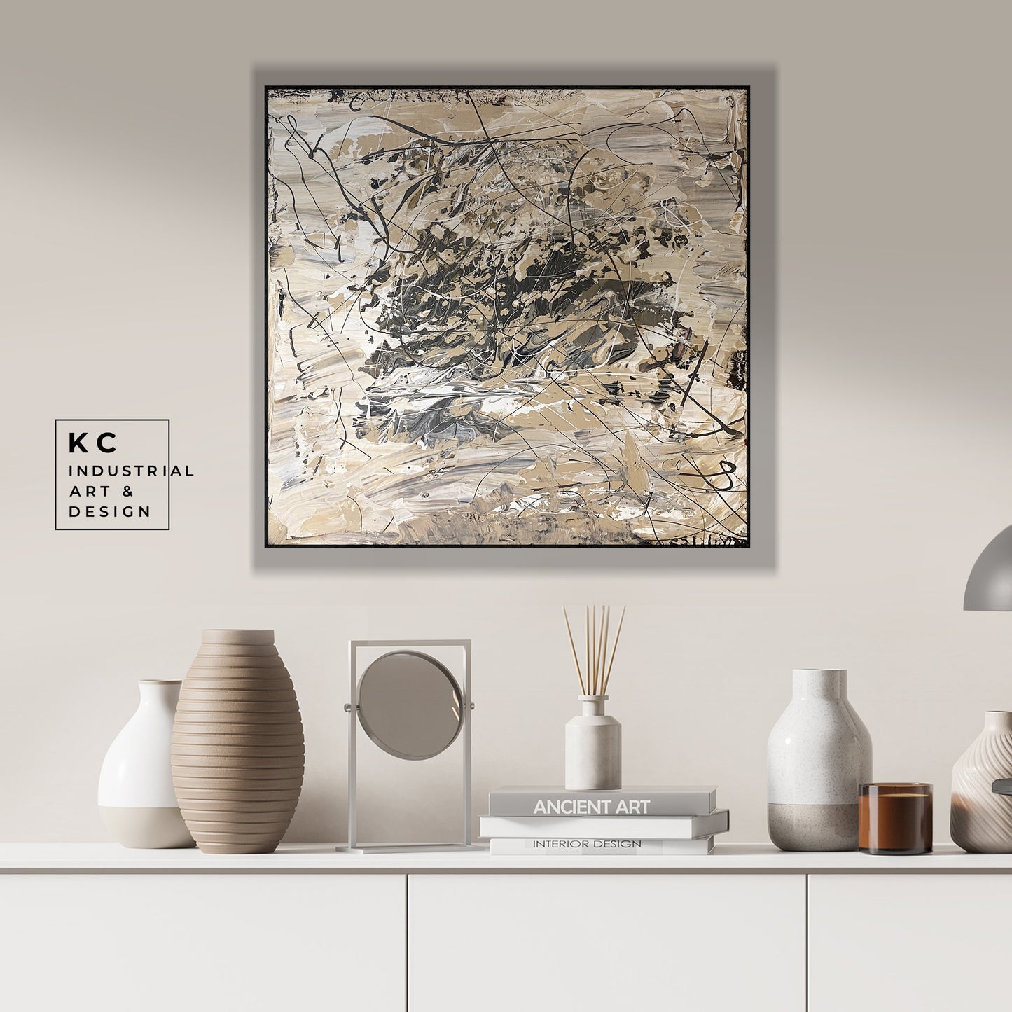 Black and Beige | Textured Series #6 | Abstract Minimalist Neutral Original Painting on Canvas | Tan Cream Beige Black