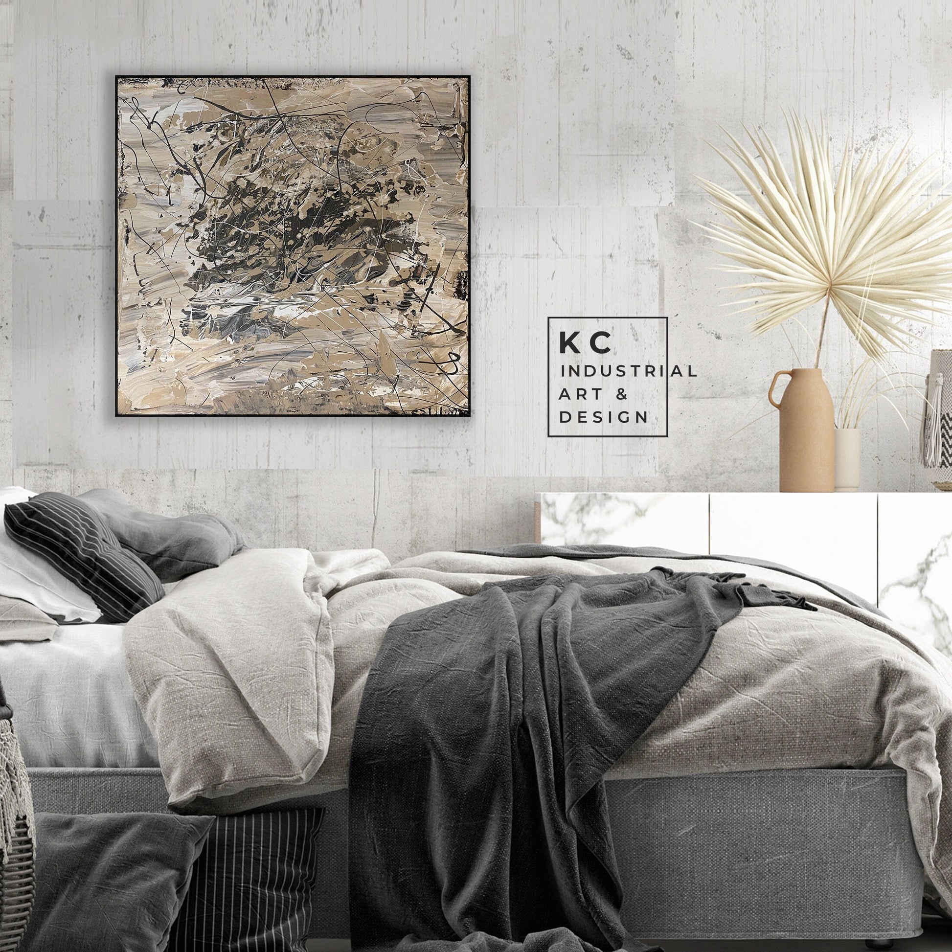 Black and Beige | Textured Series #6 | Abstract Minimalist Neutral Original Painting on Canvas | Tan Cream Beige Black