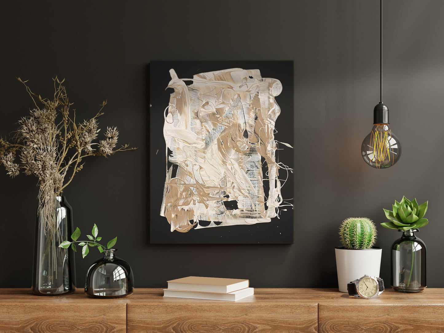 Black and Beige | Textured Series #7 | Abstract Minimalist Neutral Original Painting on Canvas | Tan Cream Beige Black