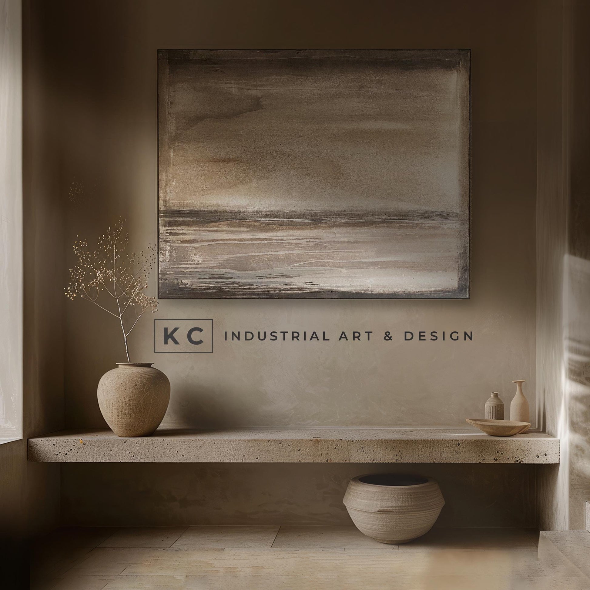 Ancient Sky | Abstract | Minimalist | Primitive | Japandi | Wabi-Sabi Style Original | Art | Brown Tan Beige Modern Organic KC Industrial Art & Design