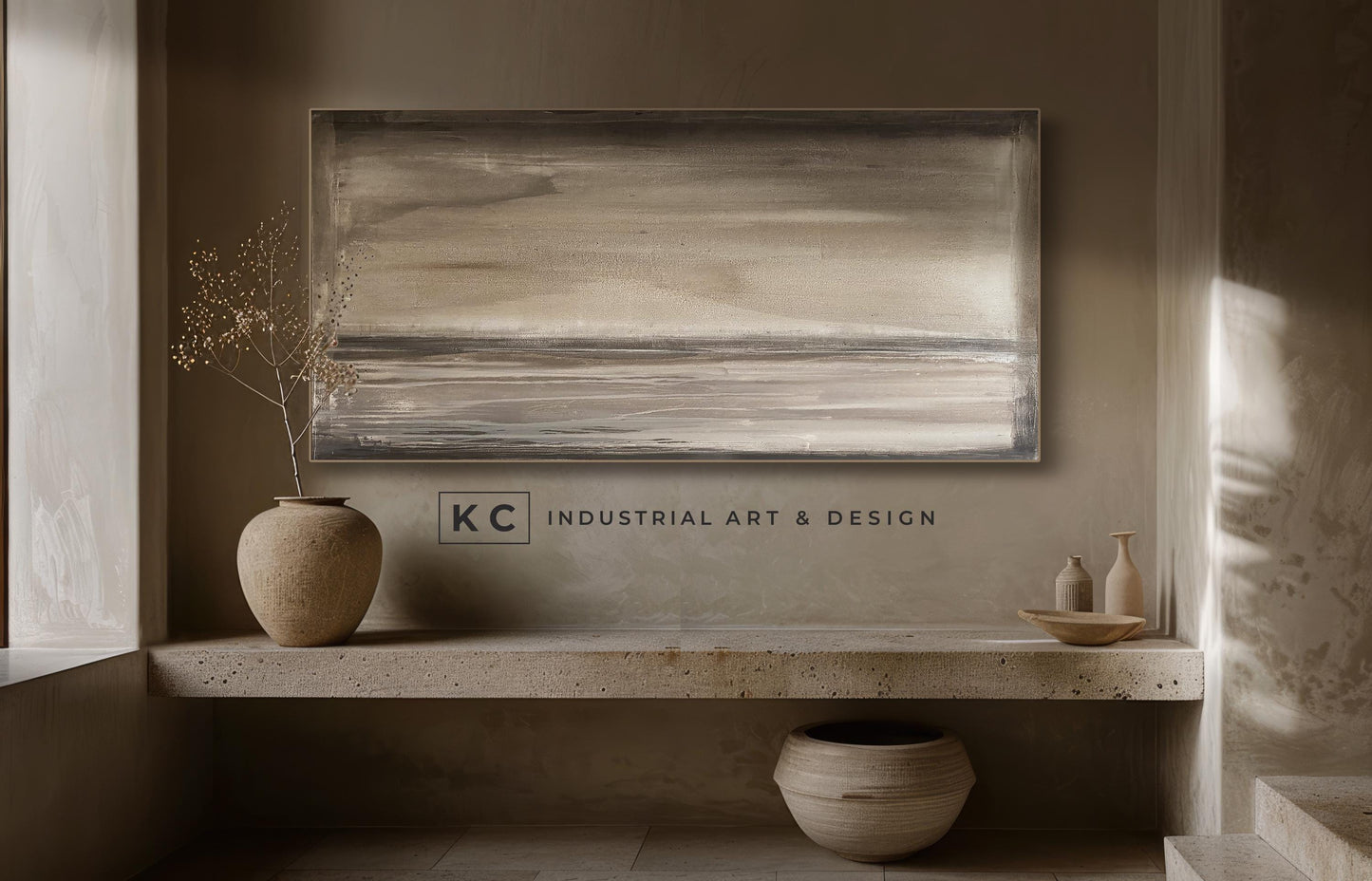 Ancient Sky | Abstract | Minimalist | Primitive | Japandi | Wabi-Sabi Style Original | Art | Brown Tan Beige Modern Organic KC Industrial Art & Design