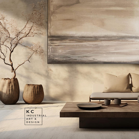Ancient Sky | Abstract | Minimalist | Primitive | Japandi | Wabi-Sabi Style Original | Art | Brown Tan Beige Modern Organic KC Industrial Art & Design
