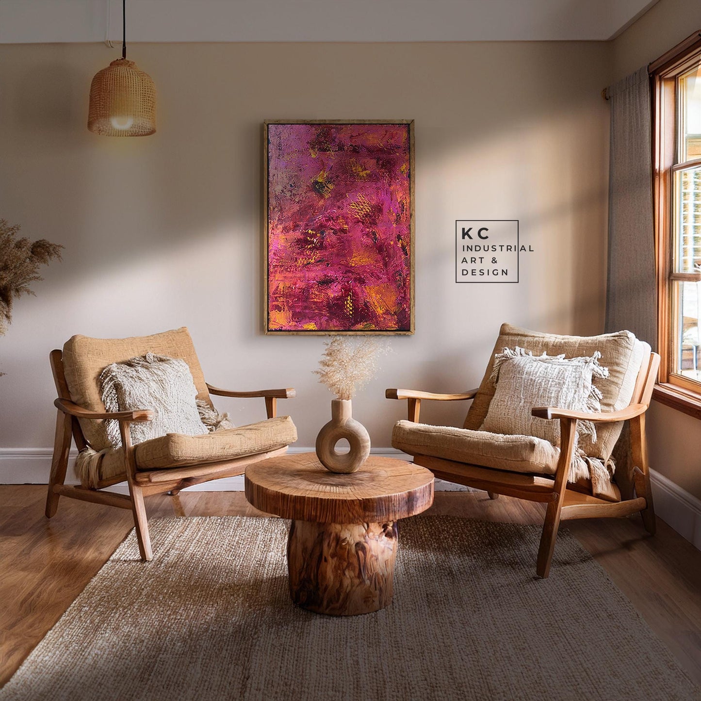 Orange | Rust | Abstract | Original Art | Colorful Bright Modern | Industrial Textured Art | Pink | Magenta | KC Industrial Art & Design