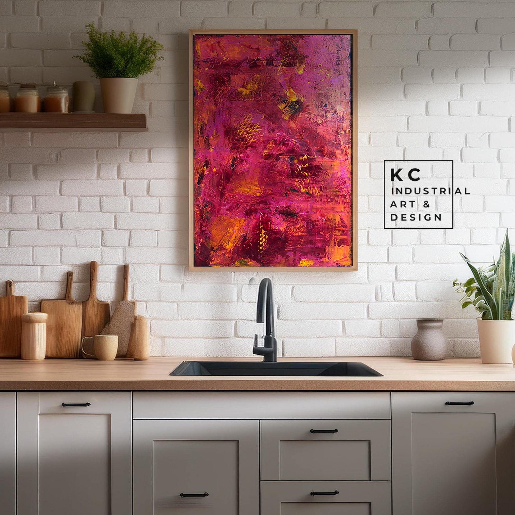 Orange | Rust | Abstract | Original Art | Colorful Bright Modern | Industrial Textured Art | Pink | Magenta | KC Industrial Art & Design