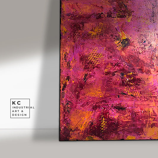 Orange | Rust | Abstract | Original Art | Colorful Bright Modern | Industrial Textured Art | Pink | Magenta | KC Industrial Art & Design
