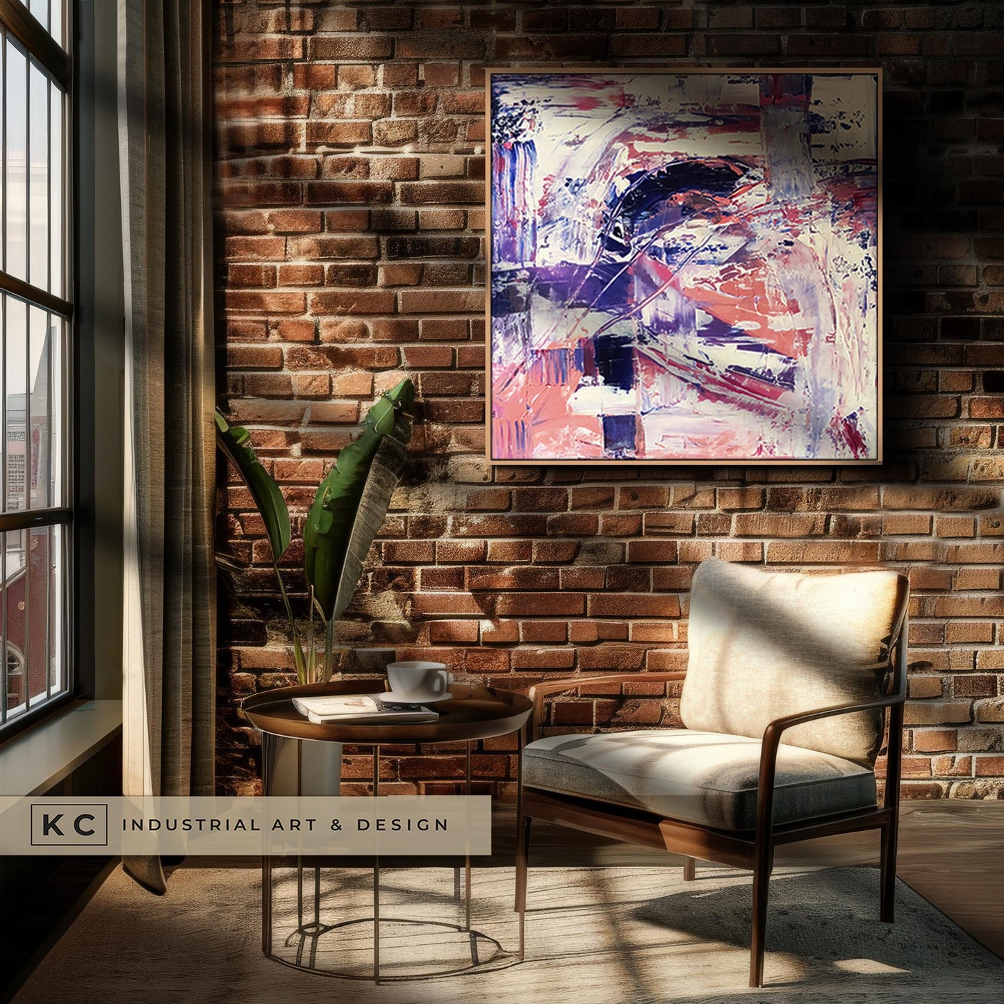 Right Turn: Colorful Abstract Pink Blue Magenta Violet Cream Art Canvas Bold Bright Original Painting KC Industrial Art & Design
