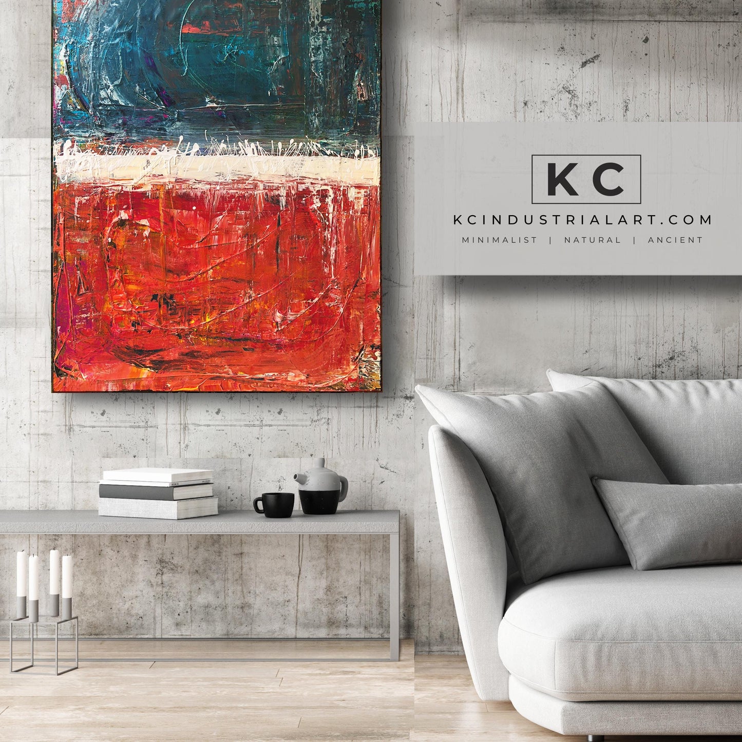 Industrial Teal - Original Acrylic on Canvas KC Industrial Art & Design