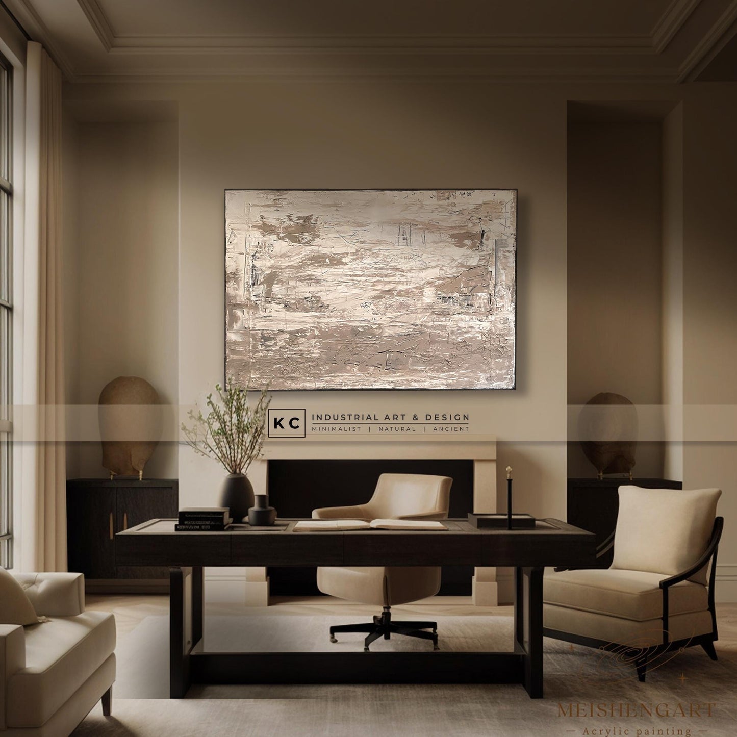 Wabi-Sabi Primitive Textured Abstract Painting | Minimalist | Organic | Neutral Aesthetics | Coastal | Farmhouse | Beige Slate Cream White KC Industrial Art & Design