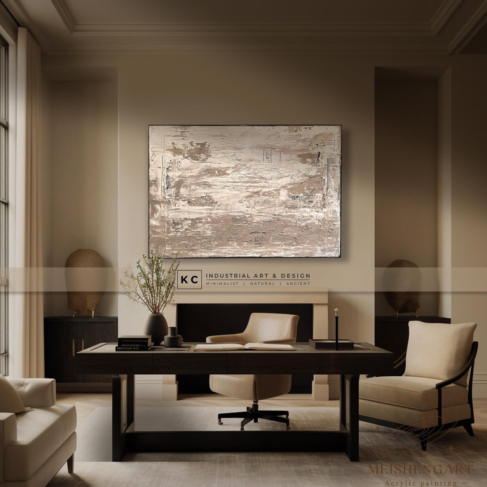 Wabi-Sabi Primitive Textured Abstract Painting | Minimalist | Organic | Neutral Aesthetics | Coastal | Farmhouse | Beige Slate Cream White KC Industrial Art & Design