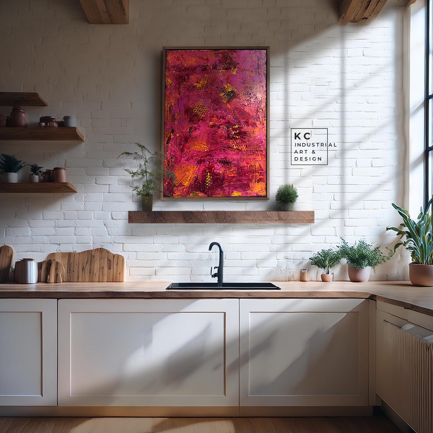 Orange | Rust | Abstract | Original Art | Colorful Bright Modern | Industrial Textured Art | Pink | Magenta | KC Industrial Art & Design