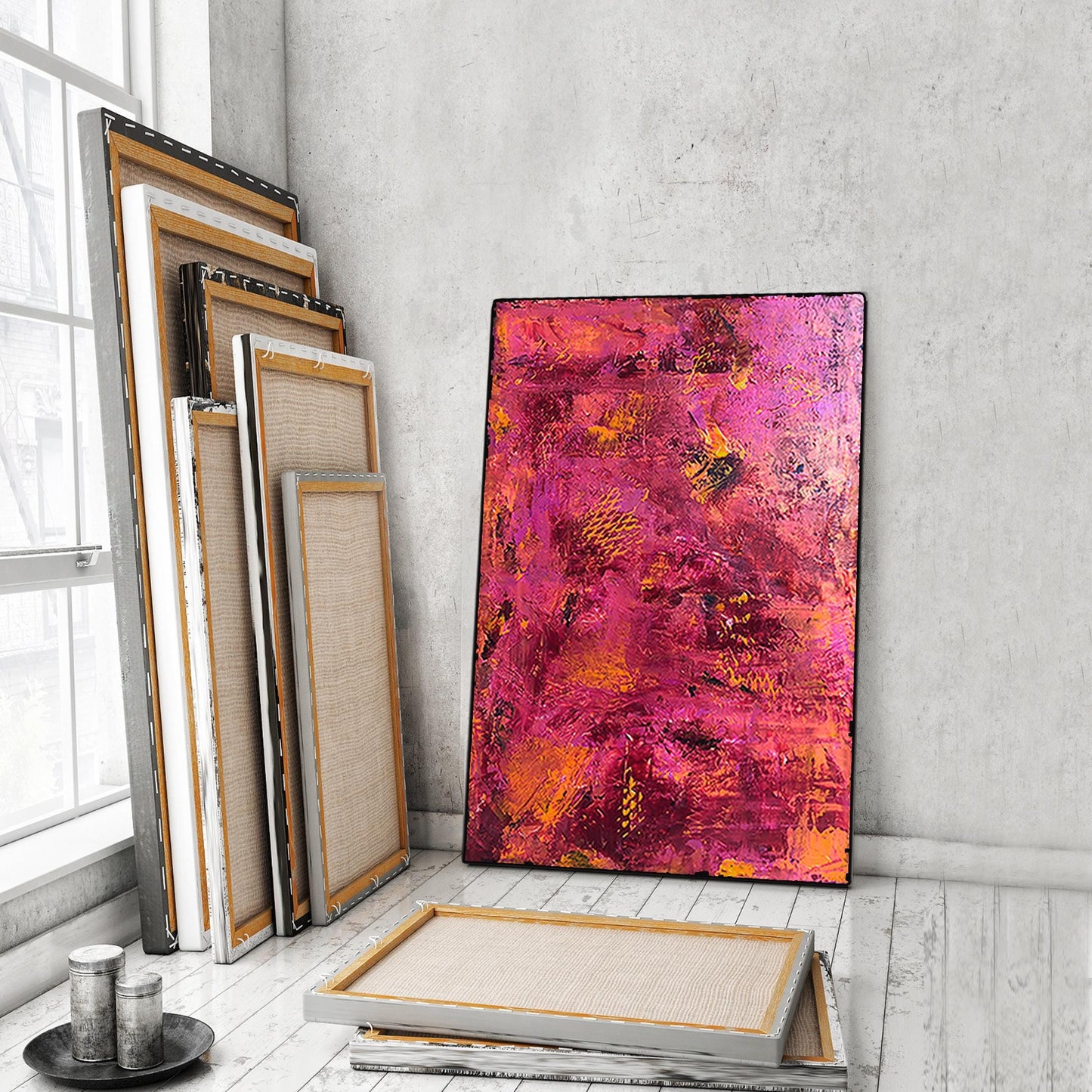 Orange | Rust | Abstract | Original Art | Colorful Bright Modern | Industrial Textured Art | Pink | Magenta | KC Industrial Art & Design