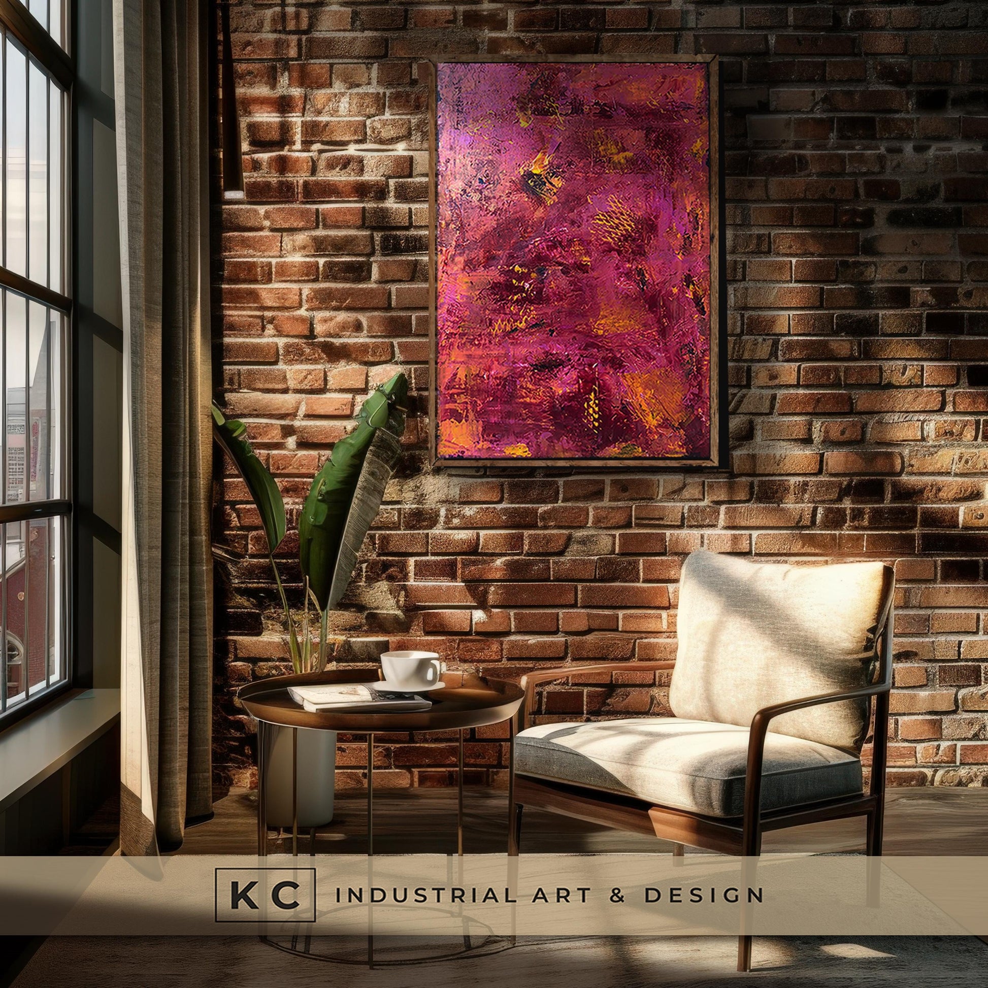 Orange | Rust | Abstract | Original Art | Colorful Bright Modern | Industrial Textured Art | Pink | Magenta | KC Industrial Art & Design