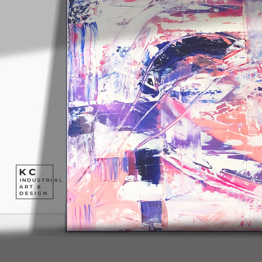 Right Turn: Colorful Abstract Pink Blue Magenta Violet Cream Art Canvas Bold Bright Original Painting KC Industrial Art & Design