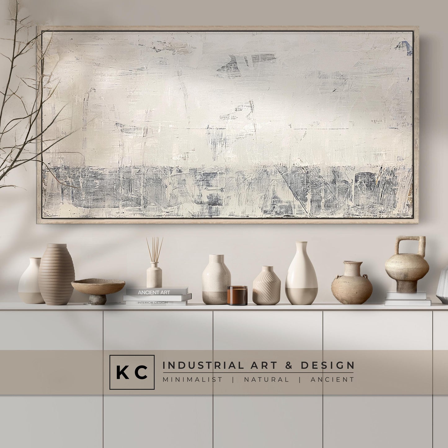 Dry Chalk Linen Abstract Painting | Minimalist | Primitive | Japandi | Wabi-Sabi Style Original | Art | Cream Tan Beige Modern Organic KC Industrial Art & Design