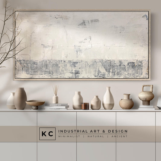 Dry Chalk Linen Abstract Painting | Minimalist | Primitive | Japandi | Wabi-Sabi Style Original | Art | Cream Tan Beige Modern Organic KC Industrial Art & Design