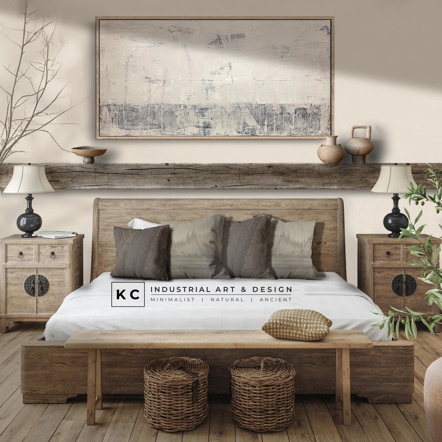 Dry Chalk Linen Abstract Painting | Minimalist | Primitive | Japandi | Wabi-Sabi Style Original | Art | Cream Tan Beige Modern Organic KC Industrial Art & Design