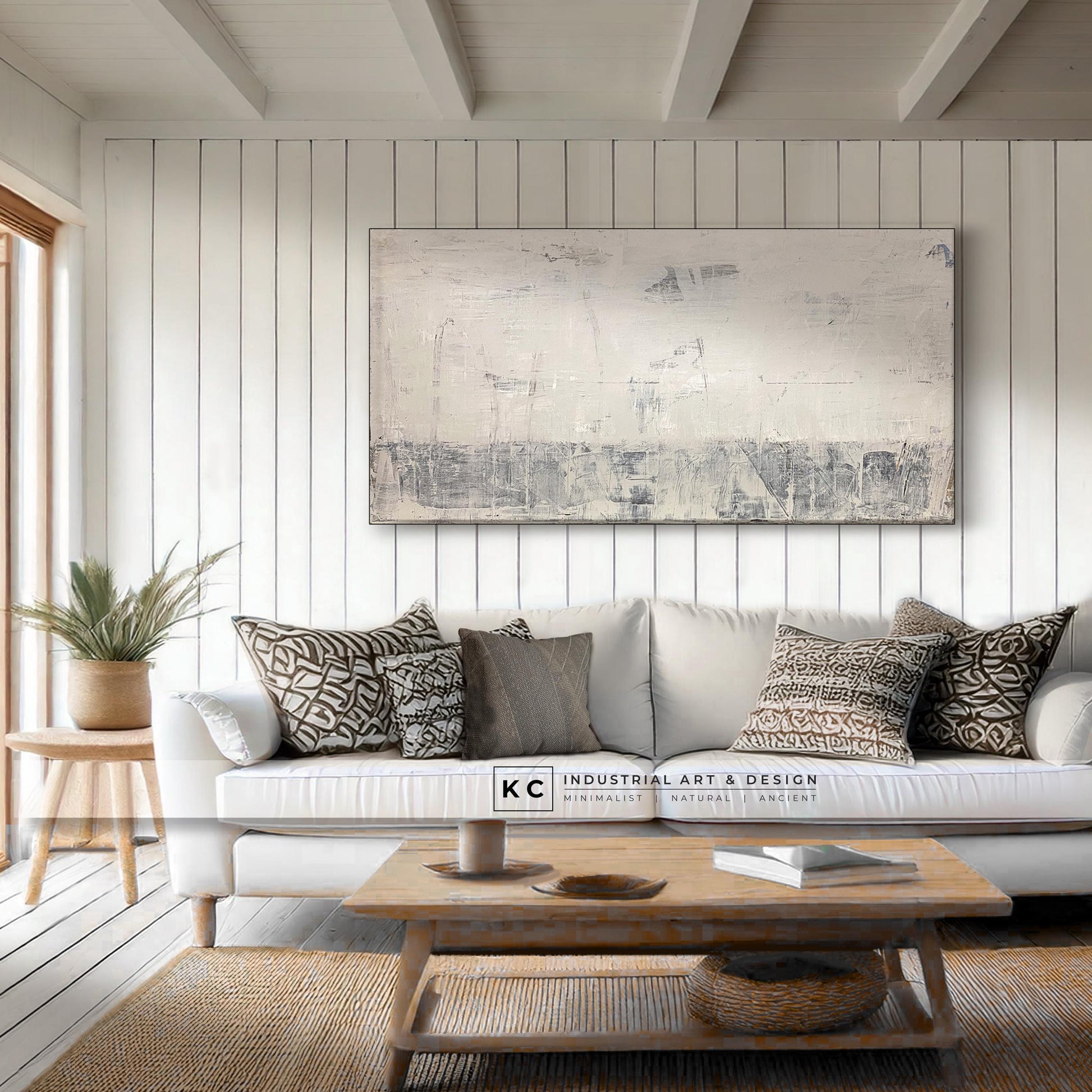 Dry Chalk Linen Abstract Painting | Minimalist | Primitive | Japandi | Wabi-Sabi Style Original | Art | Cream Tan Beige Modern Organic KC Industrial Art & Design