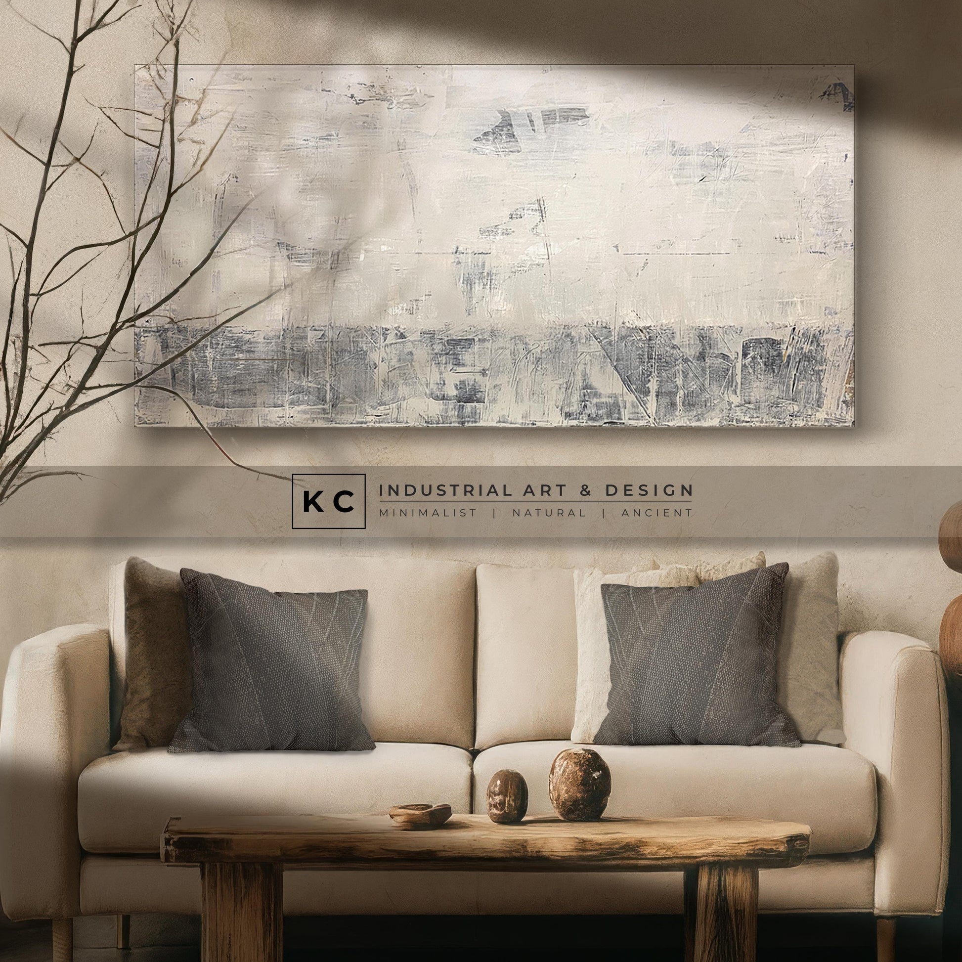 Dry Chalk Linen Abstract Painting | Minimalist | Primitive | Japandi | Wabi-Sabi Style Original | Art | Cream Tan Beige Modern Organic KC Industrial Art & Design