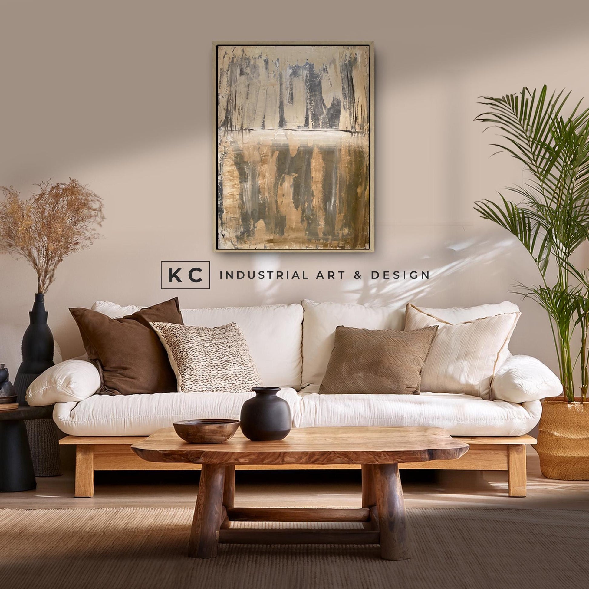 Neutral Beige Textured Original Abstract Art | Rust Tan Brown Cream White Copper Rustic Coastal Farmhouse Modern Organic Painting KC Industrial Art & Design