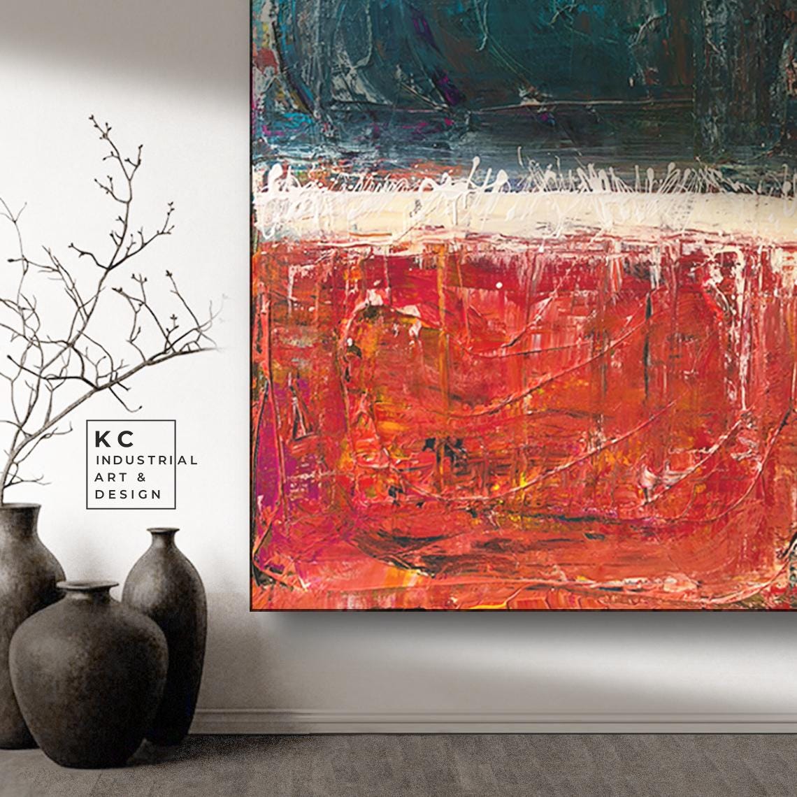 Industrial Teal - Original Acrylic on Canvas KC Industrial Art & Design