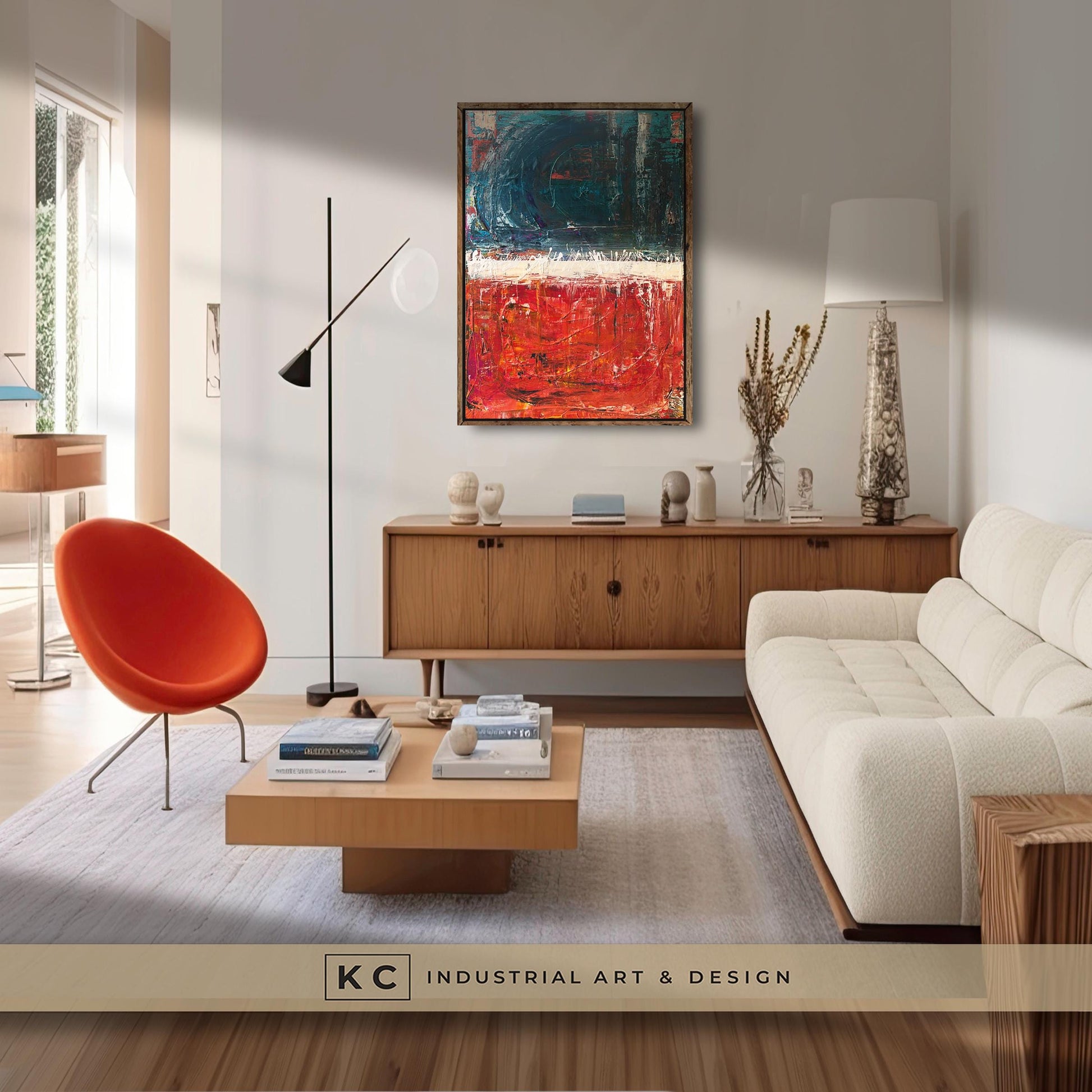 Industrial Teal - Original Acrylic on Canvas KC Industrial Art & Design