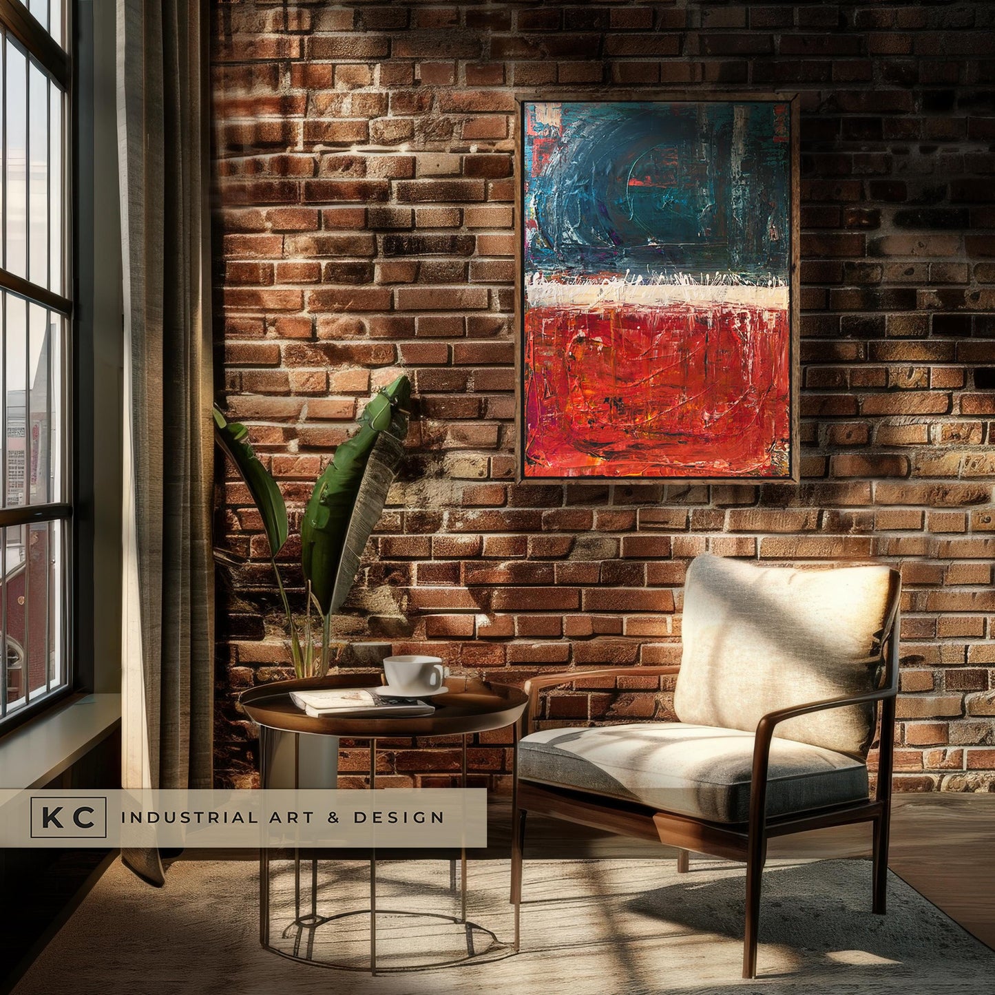 Industrial Teal - Original Acrylic on Canvas KC Industrial Art & Design