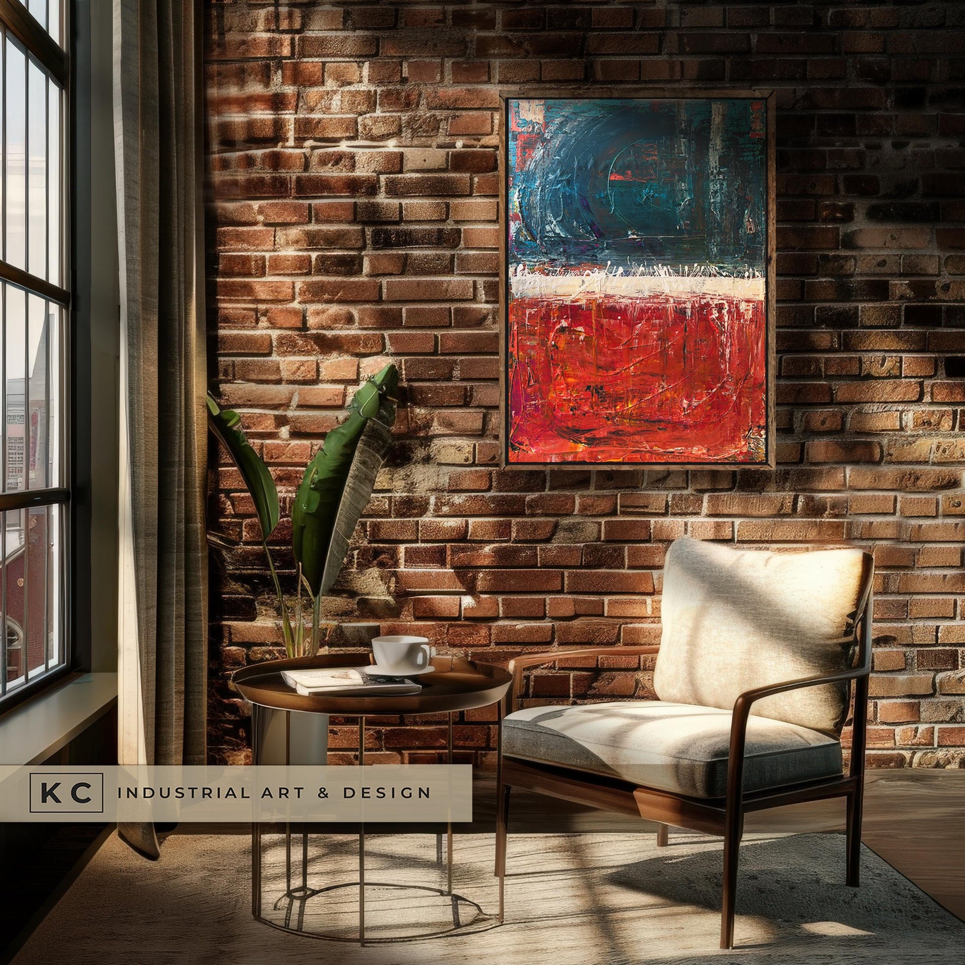 Industrial Teal - Original Acrylic on Canvas KC Industrial Art & Design