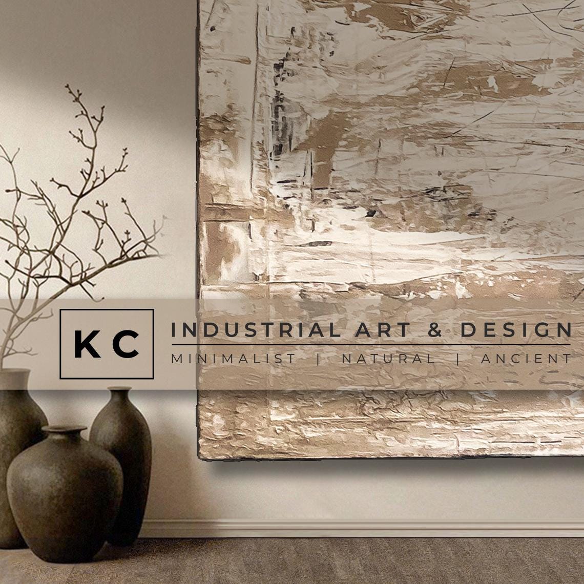 Wabi-Sabi Primitive Textured Abstract Painting | Minimalist | Organic | Neutral Aesthetics | Coastal | Farmhouse | Beige Slate Cream White KC Industrial Art & Design