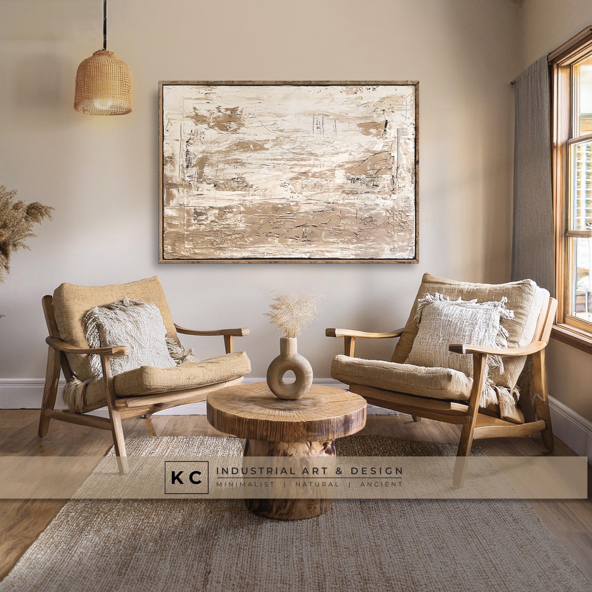Wabi-Sabi Primitive Textured Abstract Painting | Minimalist | Organic | Neutral Aesthetics | Coastal | Farmhouse | Beige Slate Cream White KC Industrial Art & Design