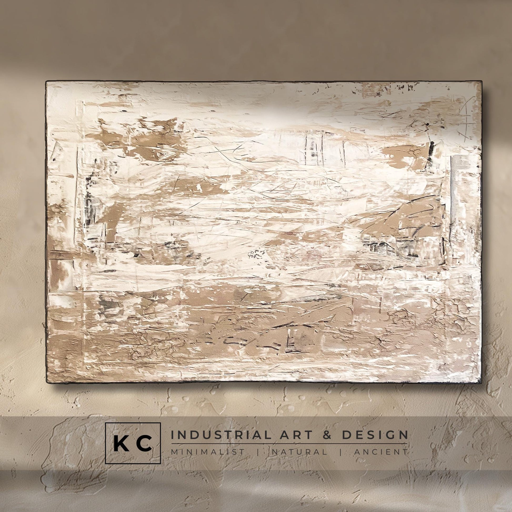 Wabi-Sabi Primitive Textured Abstract Painting | Minimalist | Organic | Neutral Aesthetics | Coastal | Farmhouse | Beige Slate Cream White KC Industrial Art & Design