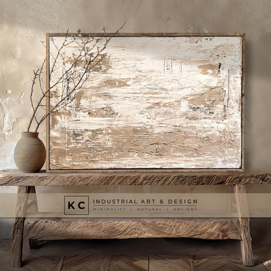 Wabi-Sabi Primitive Textured Abstract Painting | Minimalist | Organic | Neutral Aesthetics | Coastal | Farmhouse | Beige Slate Cream White KC Industrial Art & Design