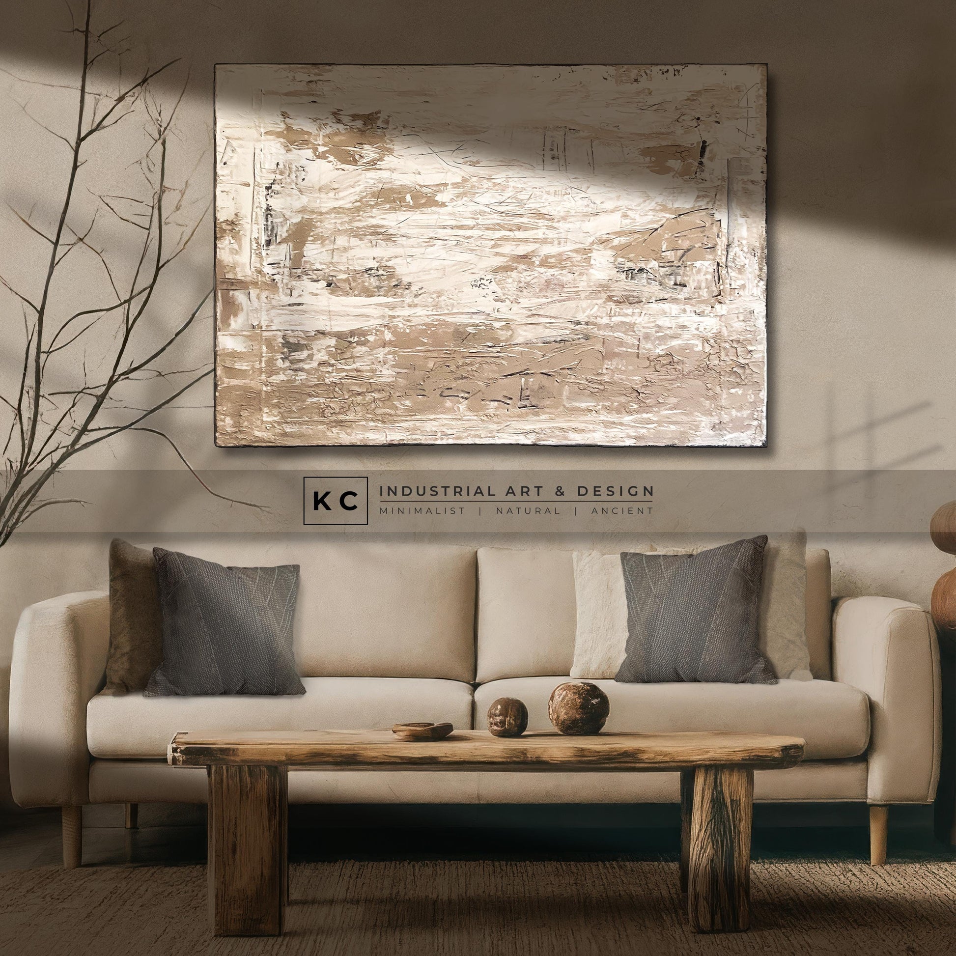 Wabi-Sabi Primitive Textured Abstract Painting | Minimalist | Organic | Neutral Aesthetics | Coastal | Farmhouse | Beige Slate Cream White KC Industrial Art & Design