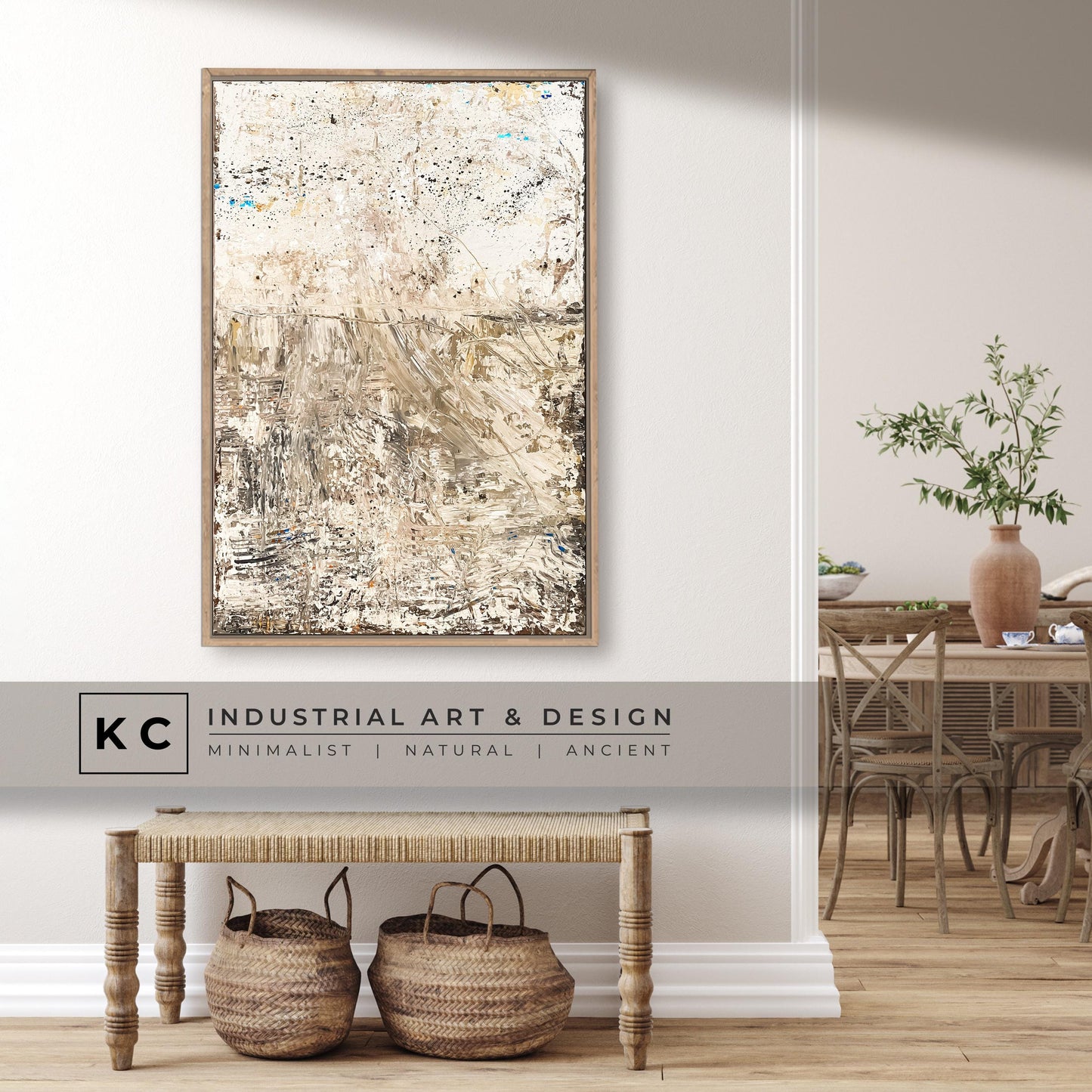 Wabi-Sabi Japandi Organic Textured Abstract Minimalist Brown Beige Tan Horizon Artisan Painting KC Industrial Art & Design