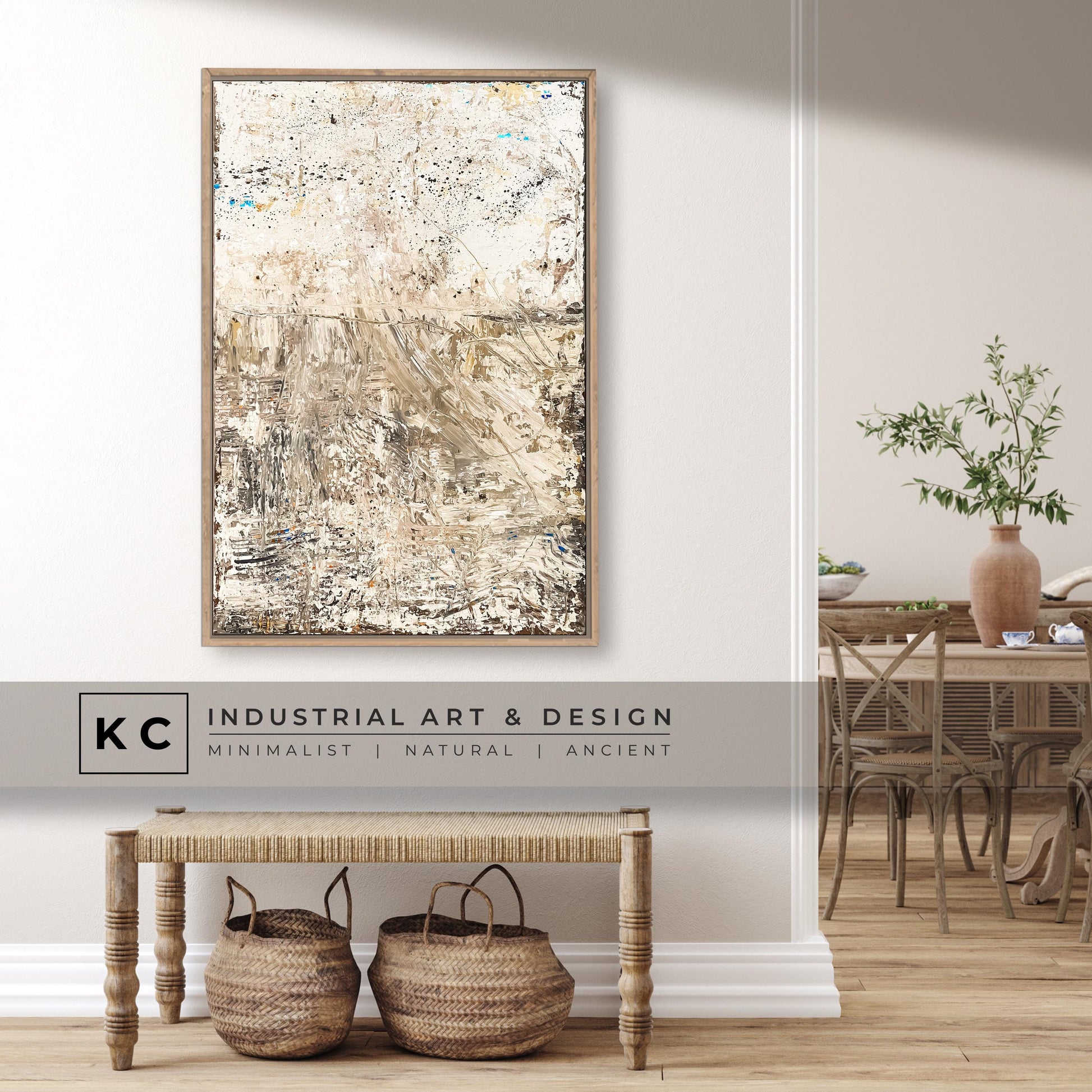 Wabi-Sabi Japandi Organic Textured Abstract Minimalist Brown Beige Tan Horizon Artisan Painting KC Industrial Art & Design