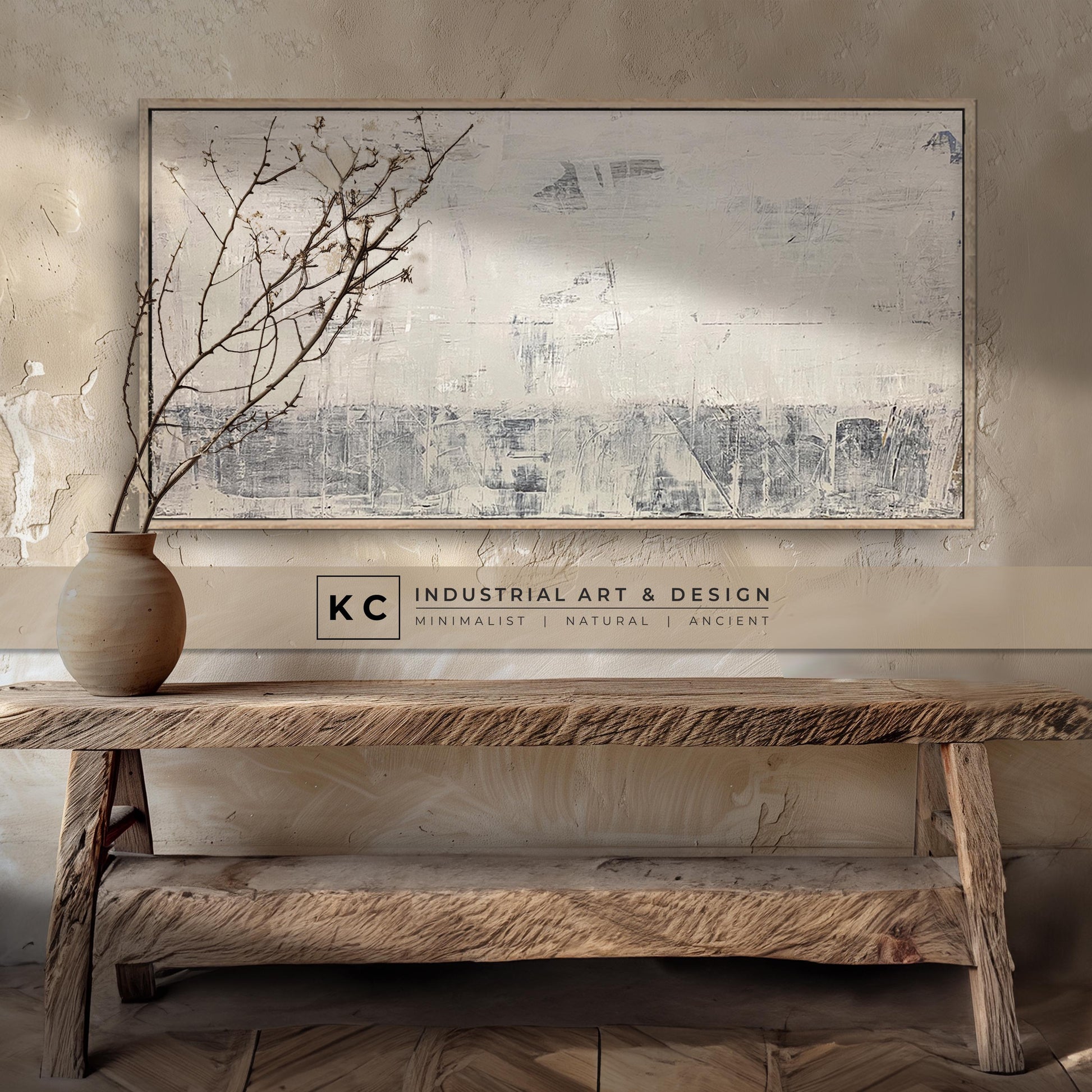 Dry Chalk Linen Abstract Painting | Minimalist | Primitive | Japandi | Wabi-Sabi Style Original | Art | Cream Tan Beige Modern Organic KC Industrial Art & Design
