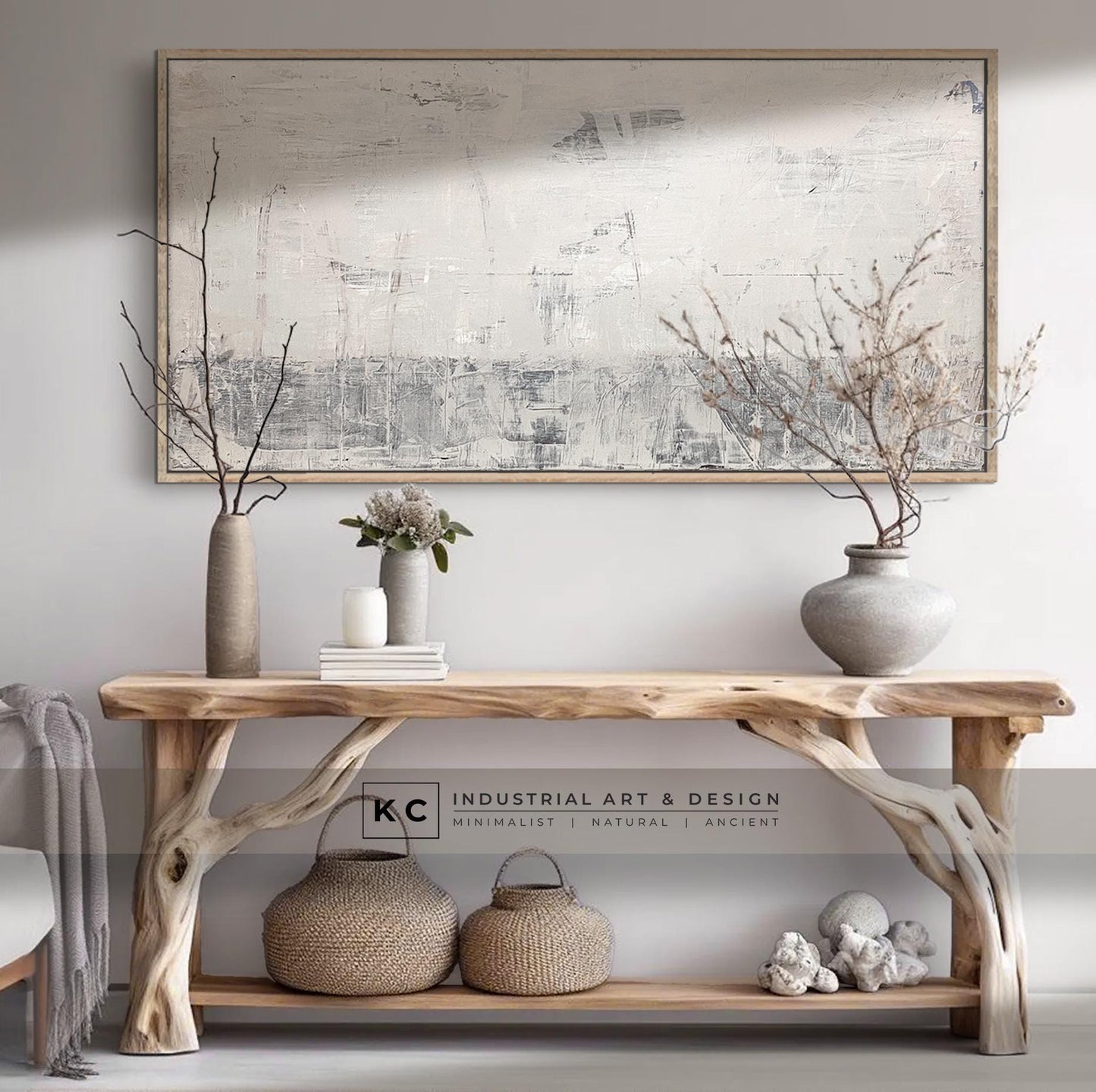 Dry Chalk Linen Abstract Painting | Minimalist | Primitive | Japandi | Wabi-Sabi Style Original | Art | Cream Tan Beige Modern Organic KC Industrial Art & Design