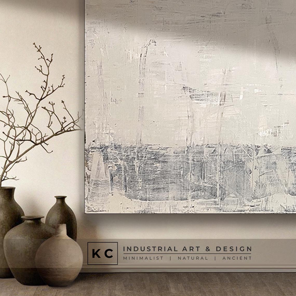 Dry Chalk Linen Abstract Painting | Minimalist | Primitive | Japandi | Wabi-Sabi Style Original | Art | Cream Tan Beige Modern Organic KC Industrial Art & Design