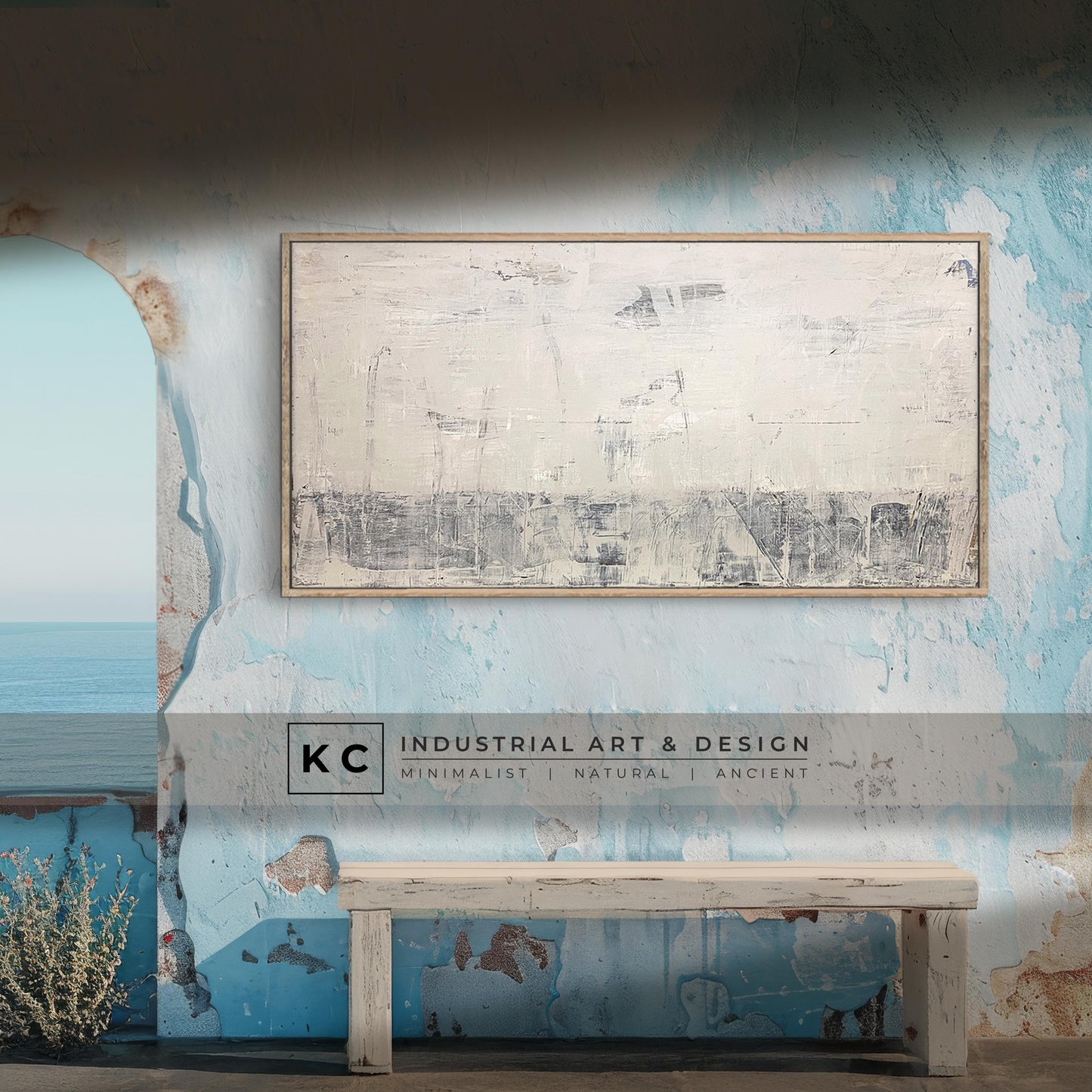 Dry Chalk Linen Abstract Painting | Minimalist | Primitive | Japandi | Wabi-Sabi Style Original | Art | Cream Tan Beige Modern Organic KC Industrial Art & Design