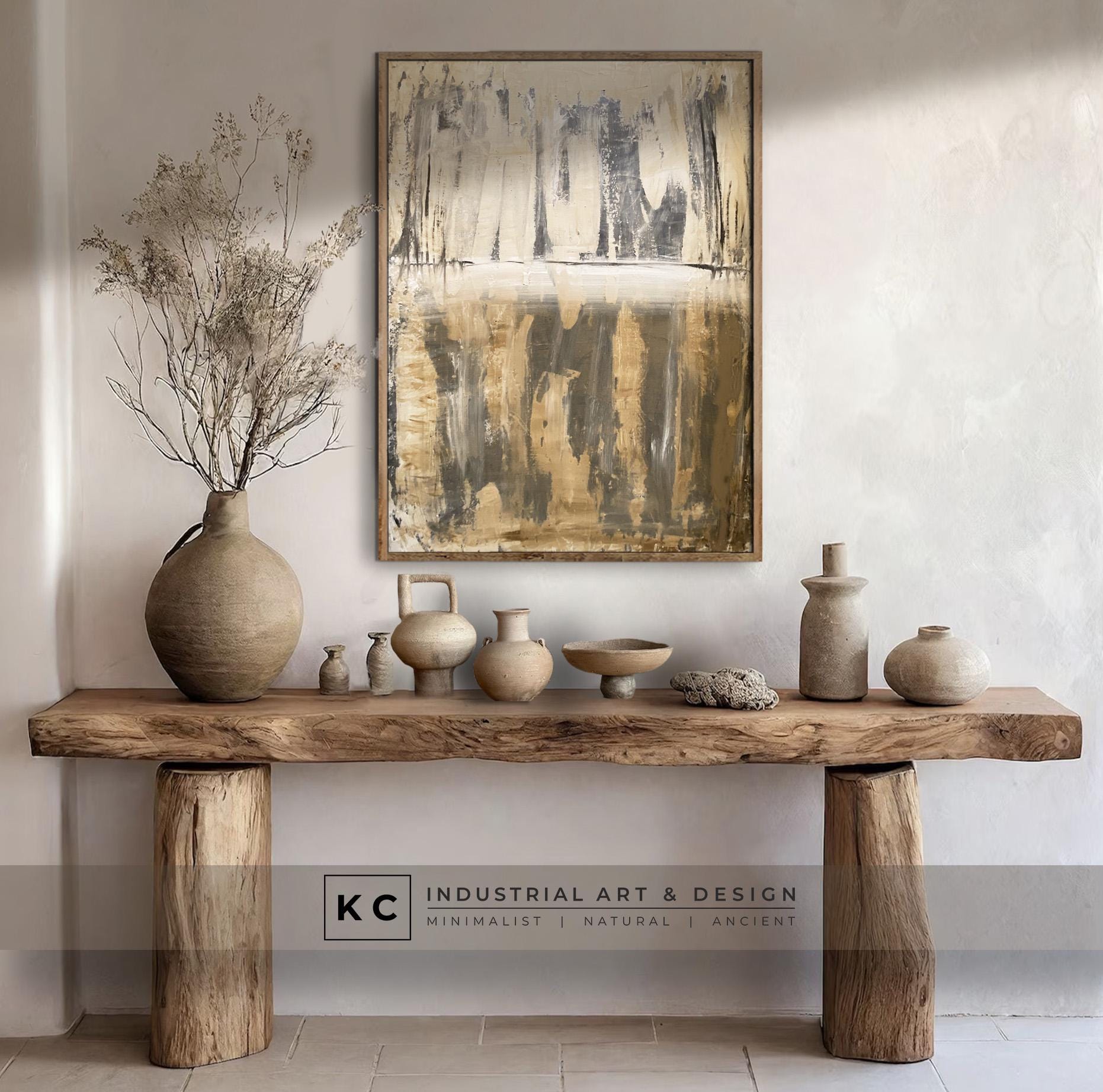 Neutral Beige Textured Original Abstract Art | Rust Tan Brown Cream White Copper Rustic Coastal Farmhouse Modern Organic Painting KC Industrial Art & Design