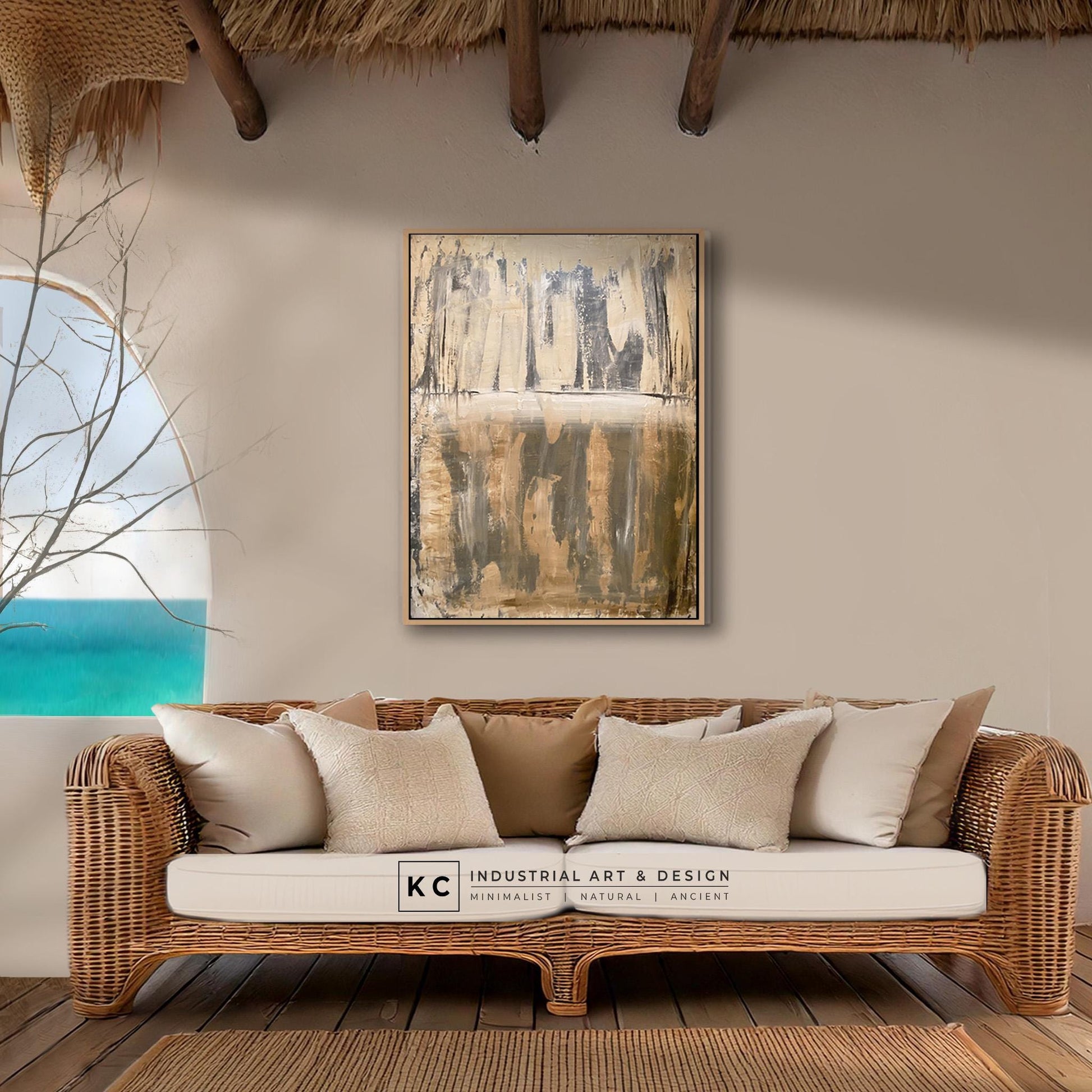 Neutral Beige Textured Original Abstract Art | Rust Tan Brown Cream White Copper Rustic Coastal Farmhouse Modern Organic Painting KC Industrial Art & Design