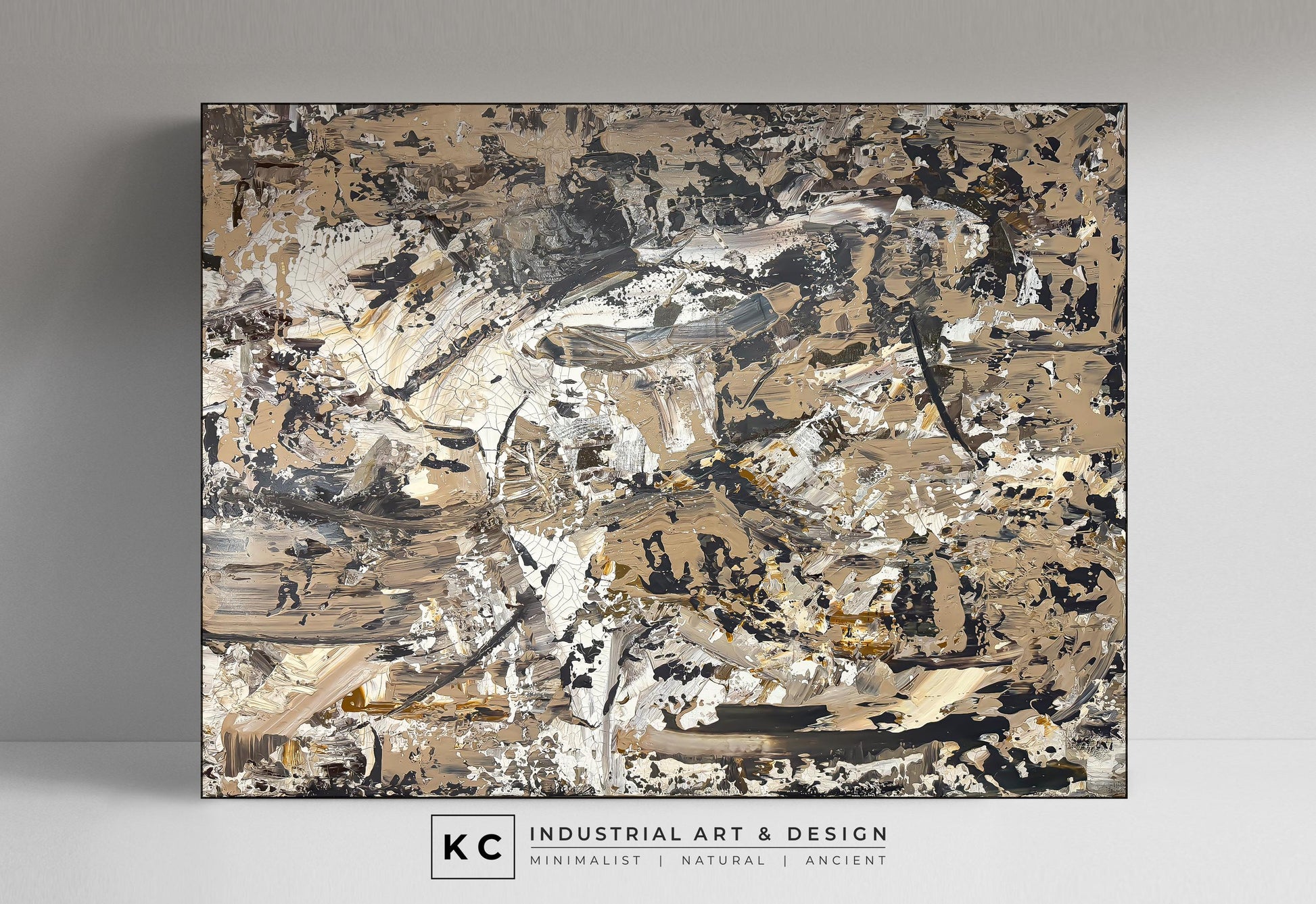 Beige Brown Black Abstract Painting | Large Original Landscape Art | Cream Tan Beige Office Den KC Industrial Art & Design
