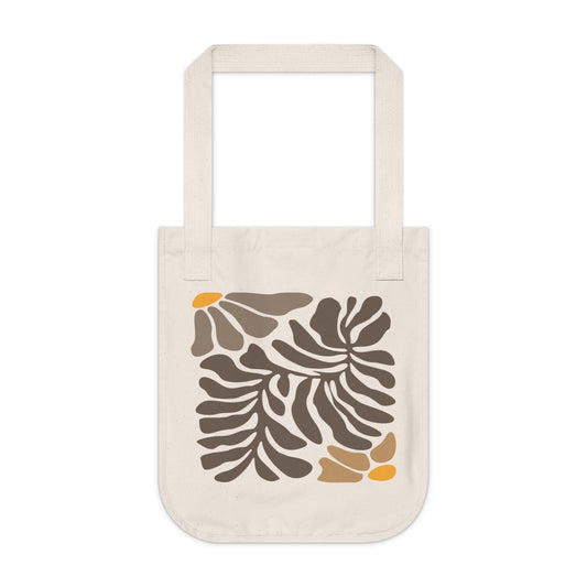 Vintage Retro Boho Organic 100% Cotton Canvas Tote Bag | Matisse Floral Design | Brown Orange Tan | Natural Earth Colors KC Industrial Art & Design