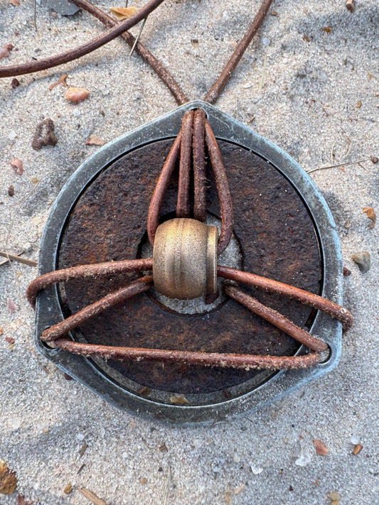 Industrial Alchemy: Triangle Gasket Artifact Amulet I Rusted Metal Brass Steampunk Vintage Car Part Jewelry | Found Object Genderless Unisex KC Industrial Art & Design