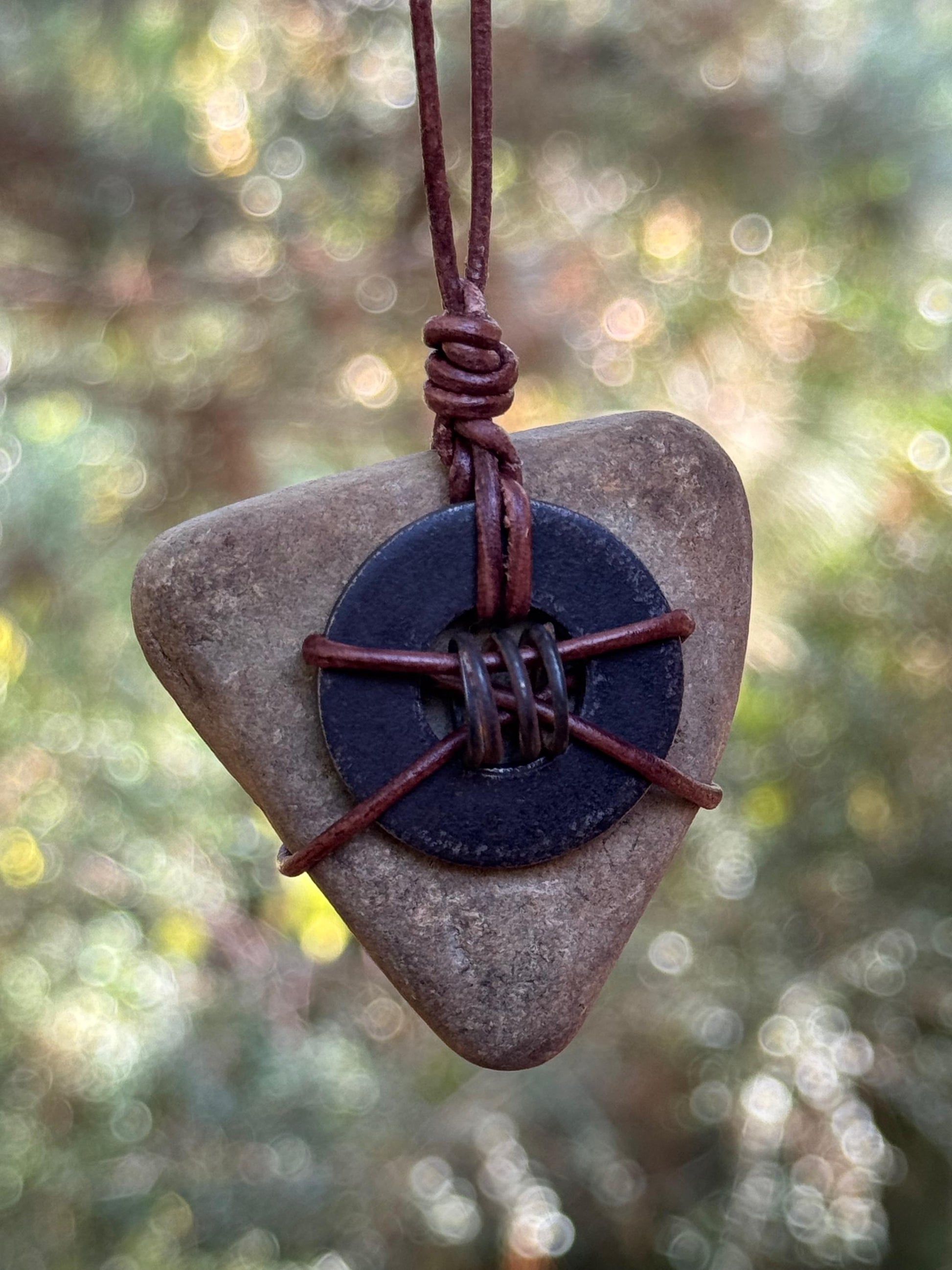 Primitive Alchemy: Colorado River Stone Amulet | Rusted Metal Vintage Found Object Genderless Artifact Jewelry Unisex KC Industrial Art & Design