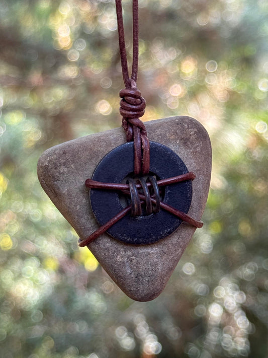 Primitive Alchemy: Colorado River Stone Amulet | Rusted Metal Vintage Found Object Genderless Artifact Jewelry Unisex KC Industrial Art & Design