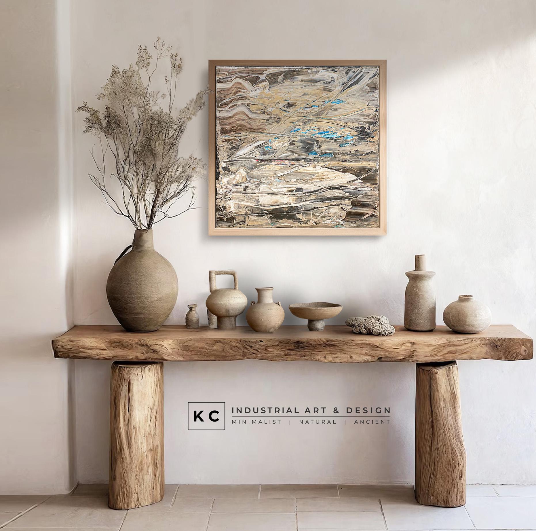 Beige Brown Black Abstract Painting | Large Original Landscape Art | Cream Tan Beige Office Den KC Industrial Art & Design