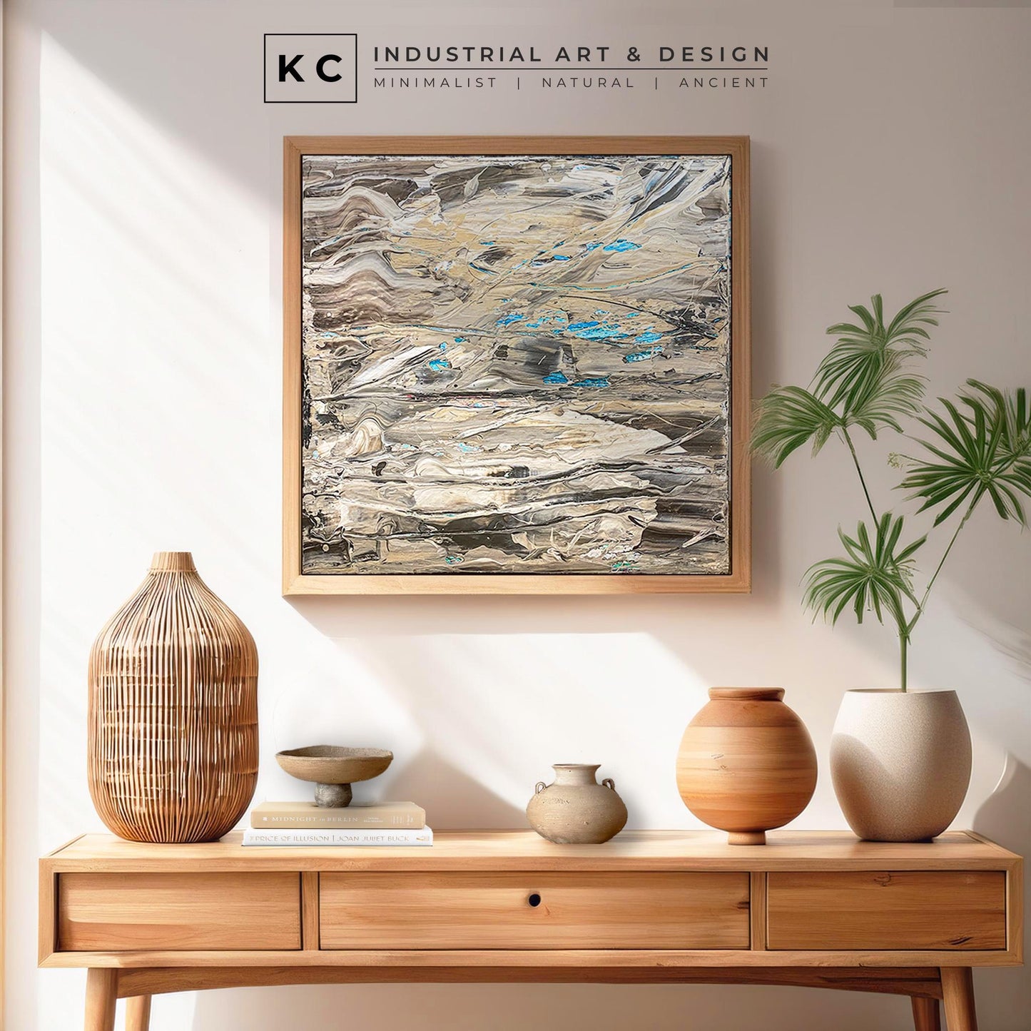 Beige Brown Black Abstract Painting | Large Original Landscape Art | Cream Tan Beige Office Den KC Industrial Art & Design