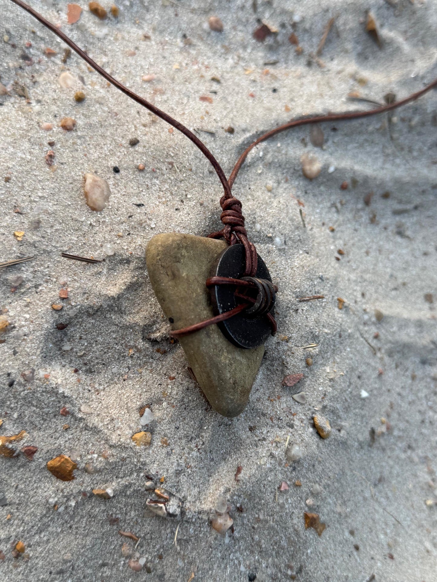 Primitive Alchemy: Colorado River Stone Amulet | Rusted Metal Vintage Found Object Genderless Artifact Jewelry Unisex KC Industrial Art & Design