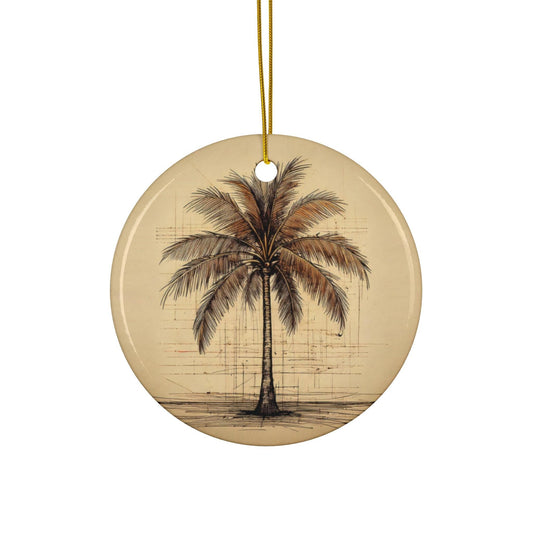 Vintage Palm Tree Ornament | Hand-Sketched Sepia Neutral Decor | Minimalist Modern Organic Aesthetics KC Industrial Art & Design